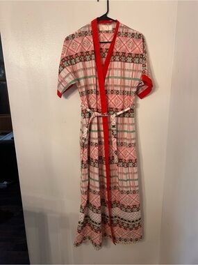 St. Michael Vintage  Red Patterned house Dress with Belt